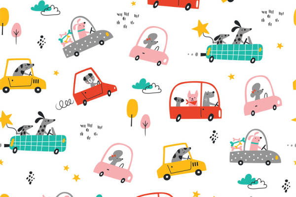 可爱卡通动物汽车服装印花设计