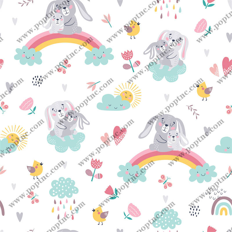 可爱卡通兔子服装印花设计,适合儿童服装裁片