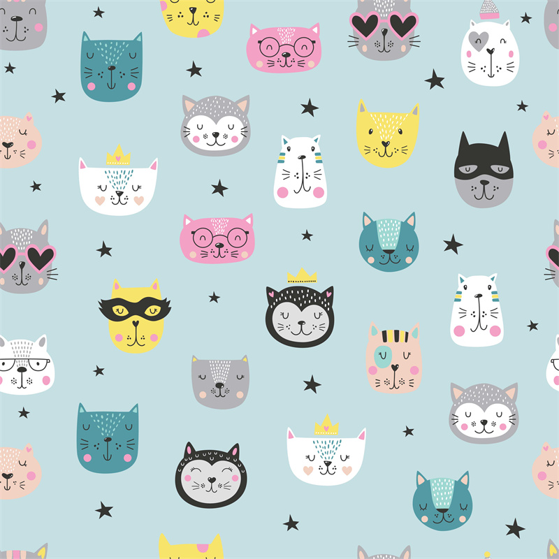 可爱卡通猫咪图案服装裁片印花设计