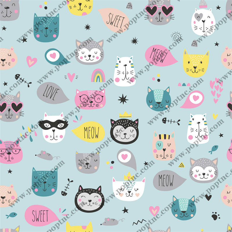 可爱卡通猫咪服装裁片印花设计