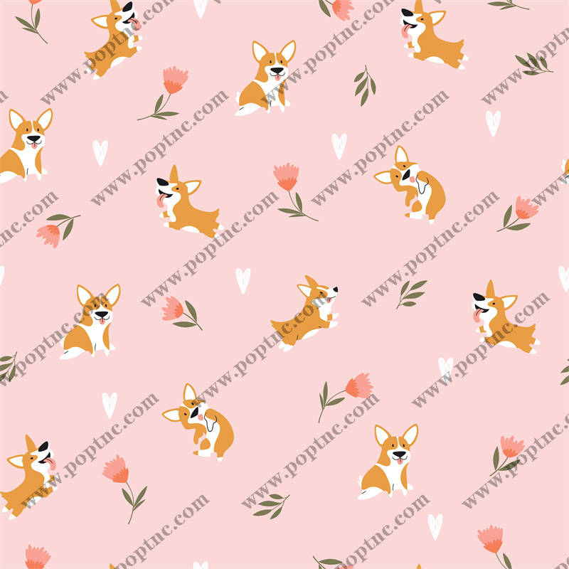 可爱卡通柯基犬印花服装裁片设计