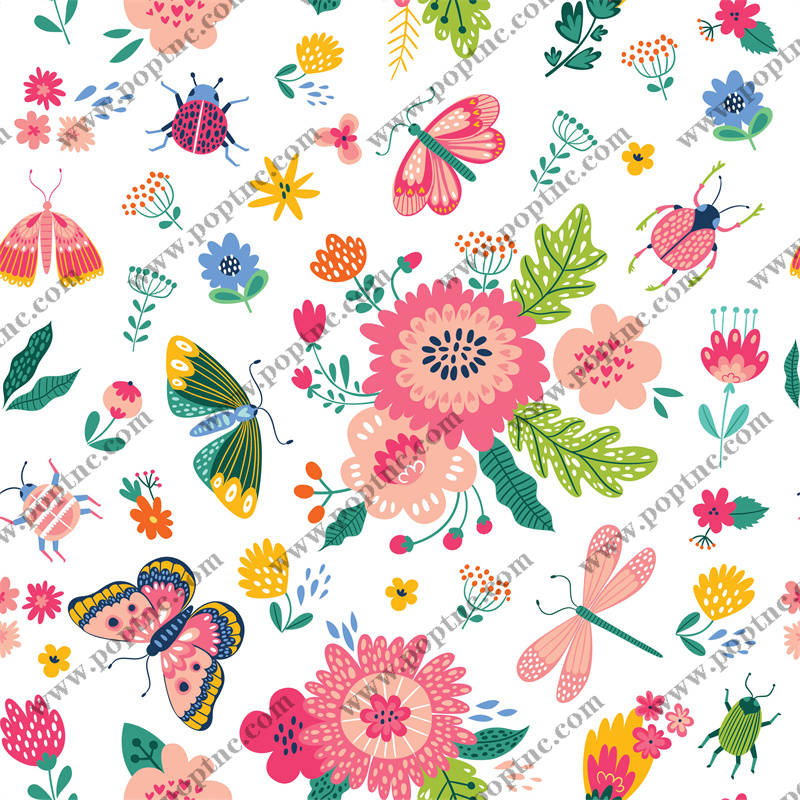 时尚春日花卉昆虫图案服装印花设计