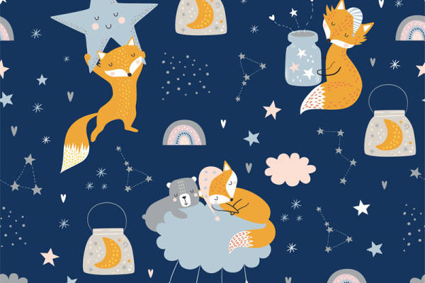 梦幻星空狐狸主题服装裁片印花设计