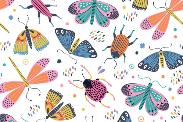 时尚昆虫图案服装裁片印花设计