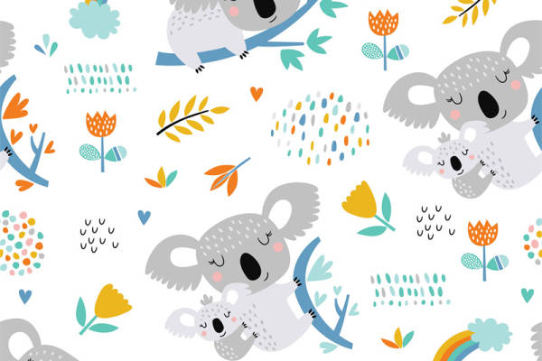 可爱卡通考拉图案服装裁片印花设计