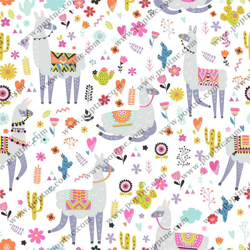 时尚多彩羊驼图案服装印花设计