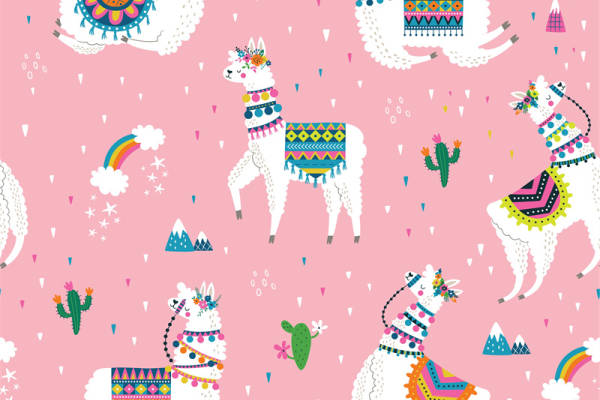 时尚个性服装印花设计:可爱羊驼图案裁片