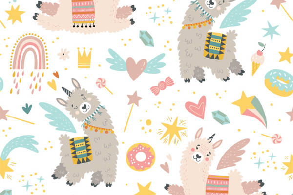 时尚可爱羊驼图案服装裁片印花设计