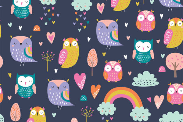 时尚可爱猫头鹰彩虹服装印花设计