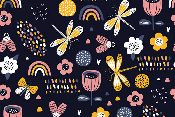 时尚创意服装印花图案设计：彩虹与昆虫的奇妙组合