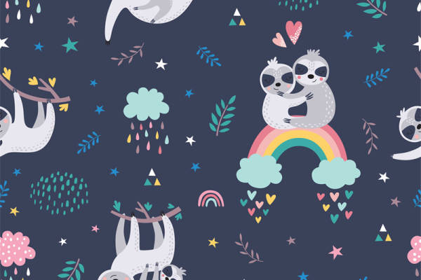 可爱树懒主题服装裁片印花设计