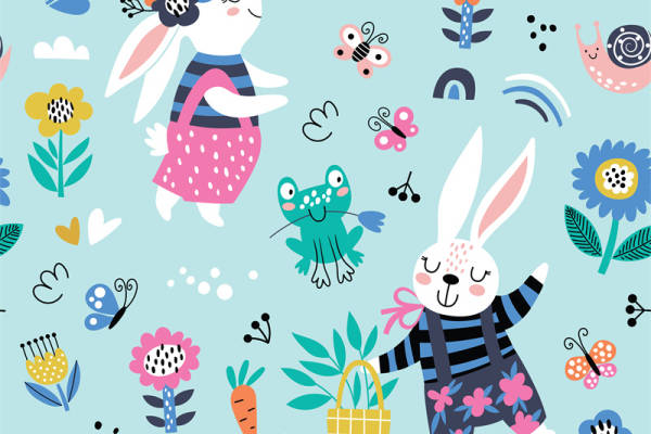 春季新款可爱兔子服装裁片印花设计