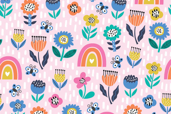 春日花卉彩虹图案服装裁片印花设计