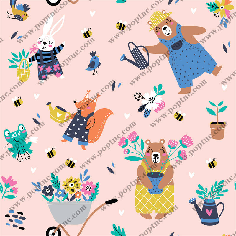 可爱动物主题服装印花设计,适合儿童和家庭装