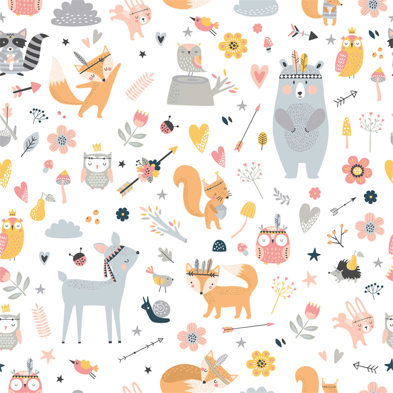 可爱卡通动物图案服装裁片印花设计