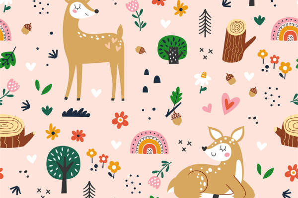 可爱卡通鹿图案服装裁片印花设计