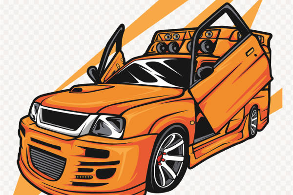 时尚橙色敞篷车裁片印花服装设计