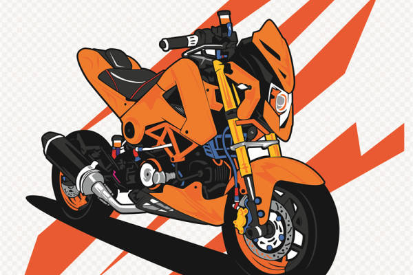 时尚街头风格橙色摩托车裁片印花服装