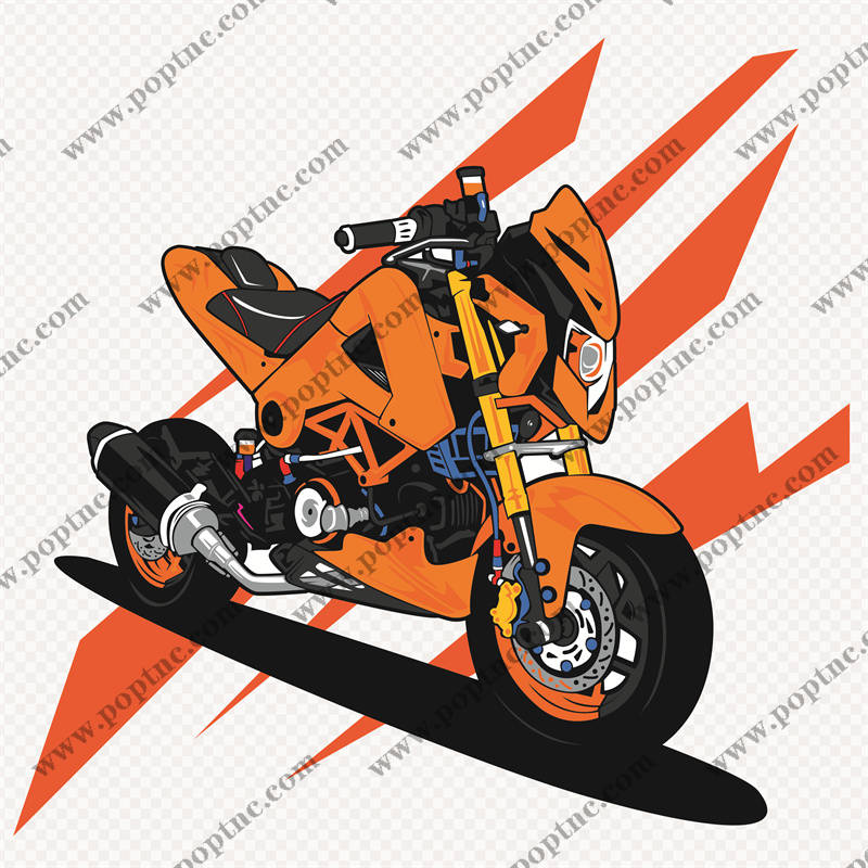 时尚街头风格橙色摩托车裁片印花服装