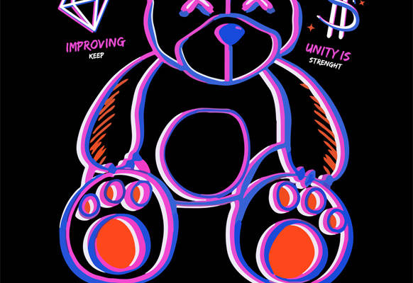 时尚潮流卡通熊裁片印花服装印花设计