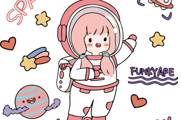 探索宇宙的可爱女孩裁片印花服装印花设计