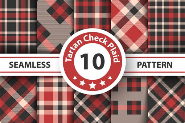 经典红黑格子服装印花面料 10种无缝拼接图案设计