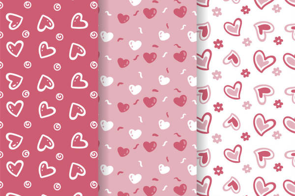 时尚粉色心形图案面料印花，适合情人节服装印花设计