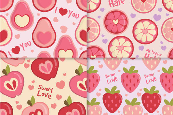 浪漫草莓心形图案面料印花,甜美爱情主题服装印花设计