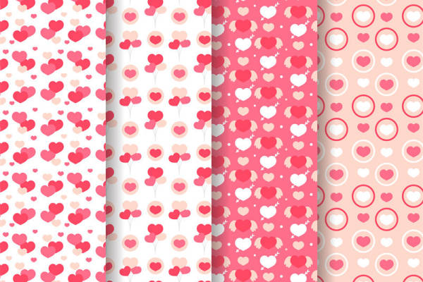 时尚粉色心形图案服装印花面料设计