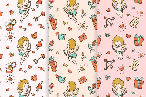 浪漫天使与爱心元素面料印花服装印花设计