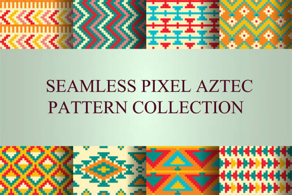探索无缝像素阿兹特克图案服装印花面料的多样性