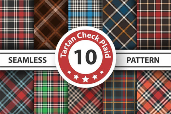经典苏格兰格子图案面料印花，10种无缝服装印花设计