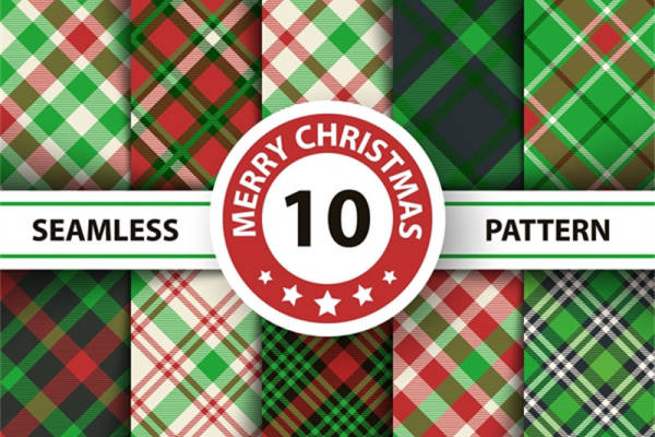 10款无缝圣诞格子面料印花服装图案设计
