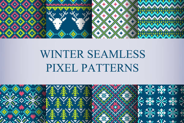 冬季无缝像素面料印花设计,时尚服装印花图案