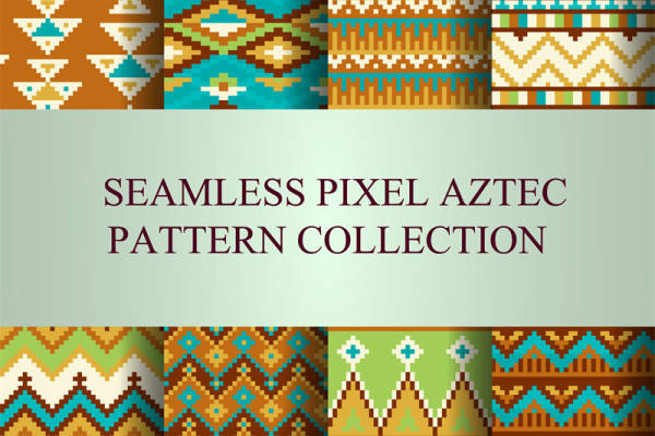 复古无缝像素阿兹特克面料印花图案集,时尚服装印花设计