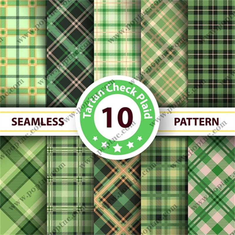经典绿色格子服装印花面料设计,10种无缝图案选择