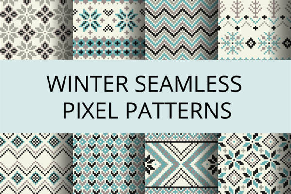 冬季无缝像素面料印花设计，时尚服装印花图案