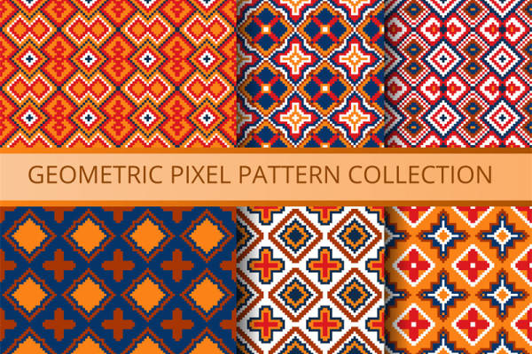 复古几何像素图案面料印花服装印花设计