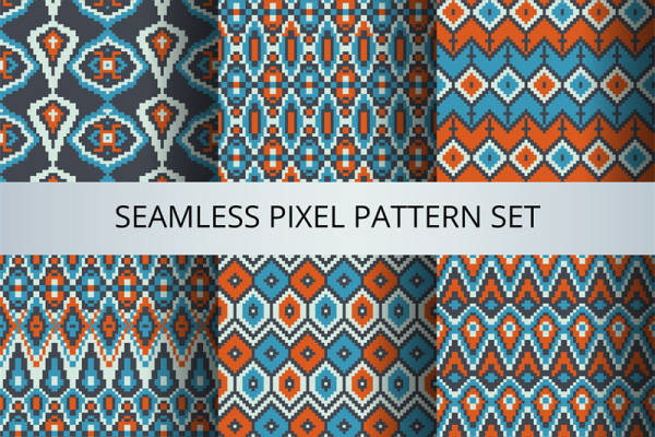 复古无缝像素图案服装印花面料设计