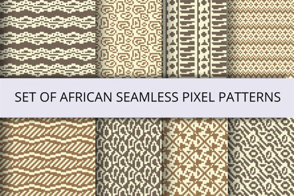 非洲风格无缝像素面料印花设计,适用于时尚服装印花