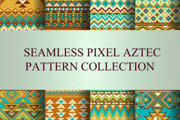 探索无缝像素阿兹特克图案面料印花，打造独特服装印花风格