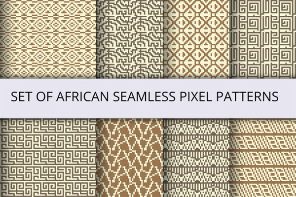 非洲风格无缝像素面料印花，时尚服装印花设计