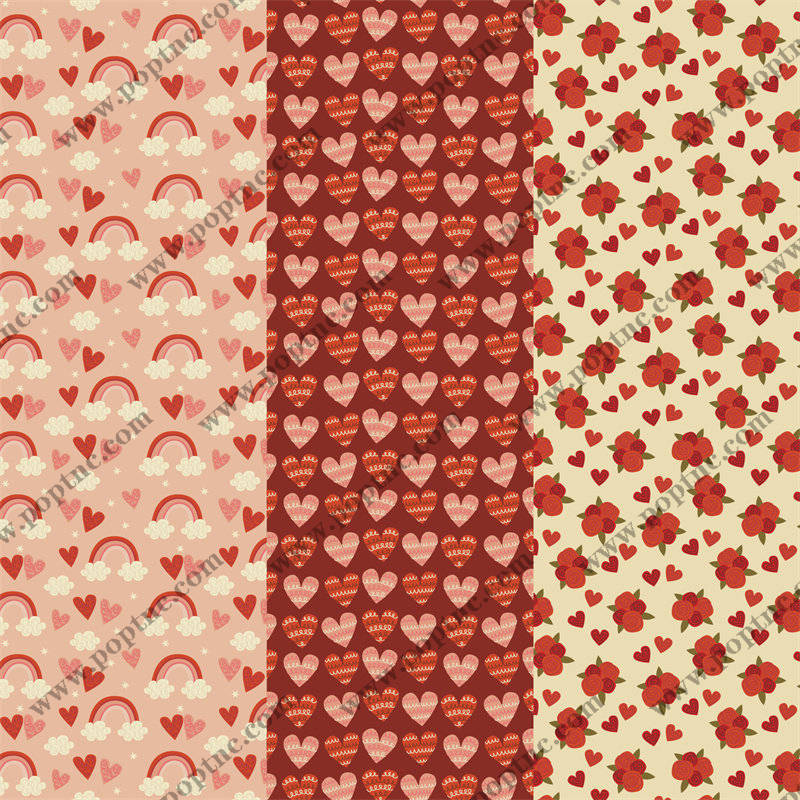 时尚浪漫风格面料印花:心形与花朵图案服装印花设计