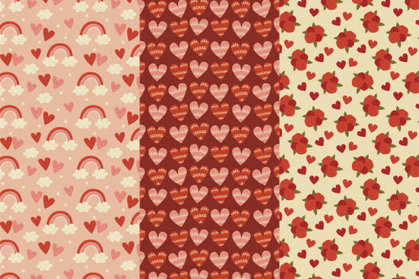 时尚浪漫风格面料印花:心形与花朵图案服装印花设计