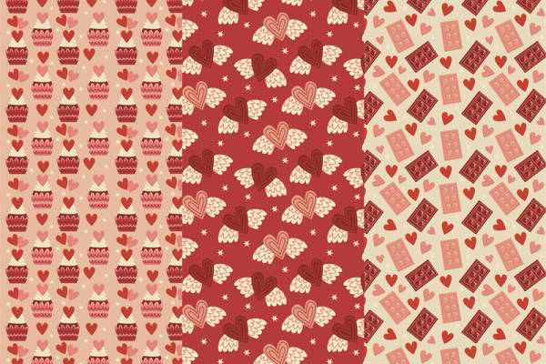浪漫红色系心形图案面料印花,适合情人节服装印花设计