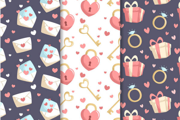 浪漫风格面料印花设计:心形锁与礼物盒服装印花