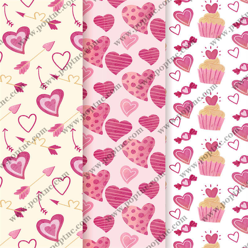浪漫粉色系心形图案面料印花,甜美可爱服装印花设计
