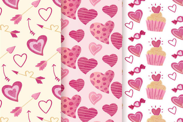 浪漫粉色系心形图案面料印花,甜美可爱服装印花设计