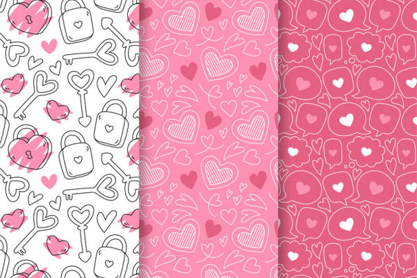 时尚粉色心形图案面料印花，适合情人节服装印花设计