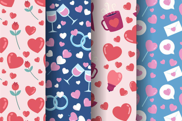 浪漫爱心与玫瑰图案面料印花服装印花设计